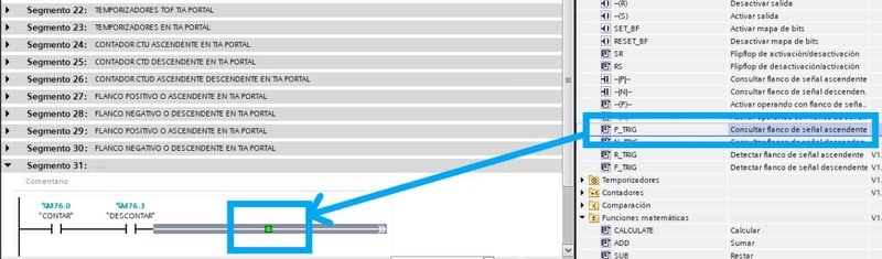 Arrastrar la función de flanco positivo y negativo al segmento de tu programa.