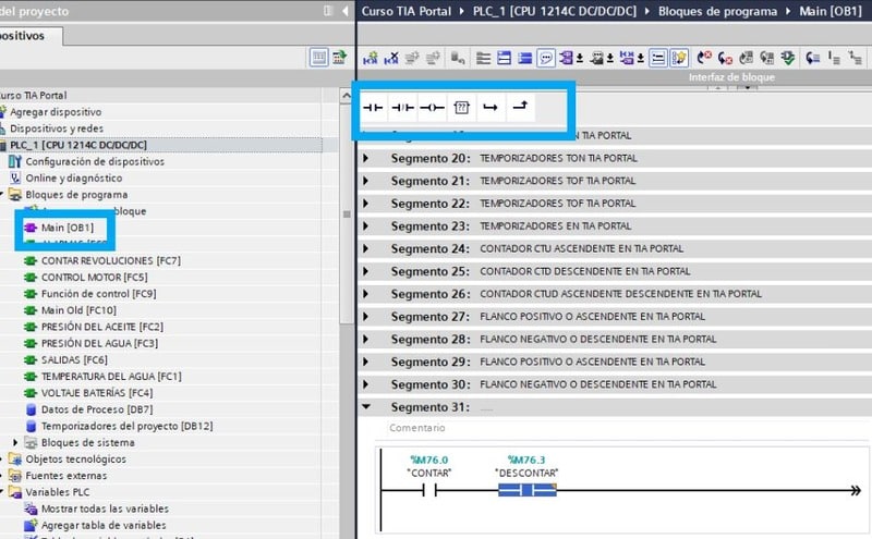 Buscar las instrucciones favoritas dentro del bloque de programación