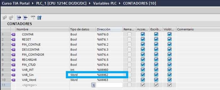 Cambiar la variable de Byte a Word