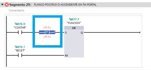 Flanco positivo y negativo con la función de consultar flanco en TIA Portal.