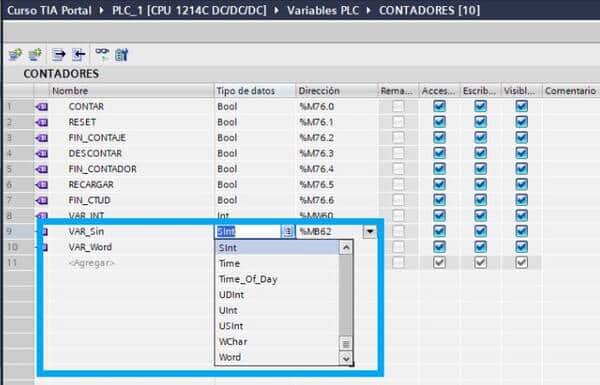 Seleccionar variable para cambiar su tipo