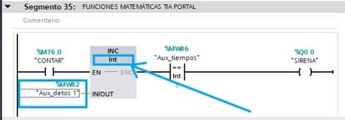 Automáticamente se selecciona el tipo de dato de la función Incrementar