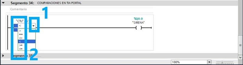Cambiar el tipo de comparador TIA Portal desde la misma instrucción