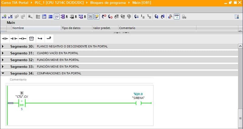 Comparadores TIA Portal funciones de comparación al detalle