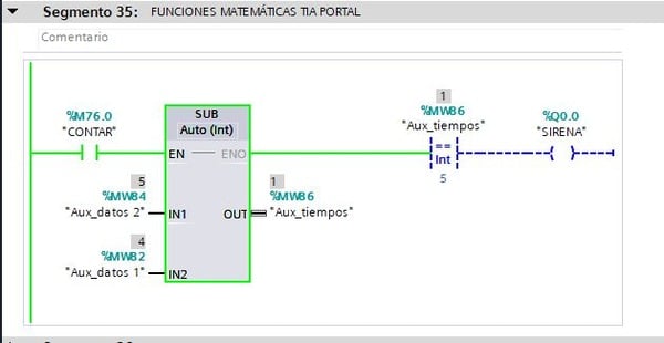 Ejecutar la función Restar en TIA Portal cuando se activa la entrada EN