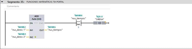 Ejemplo de funciones aritméticas en TIA Portal