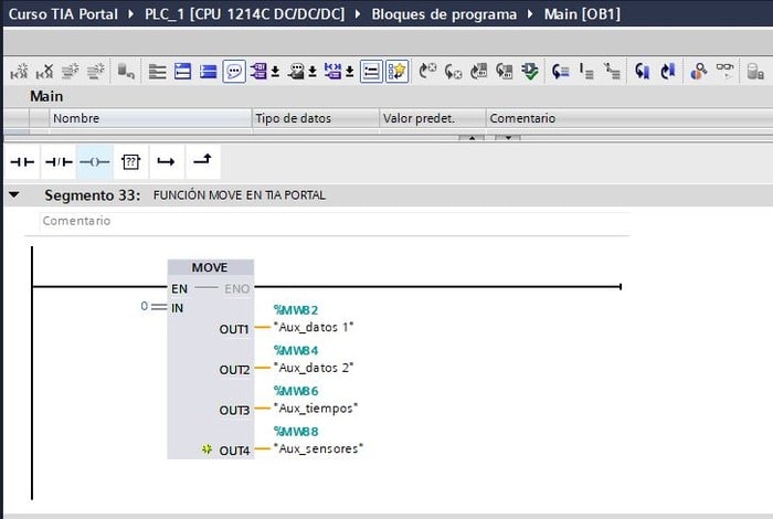 Ejemplo utilización instrucción Move en tu programa del PLC en TIA Portal