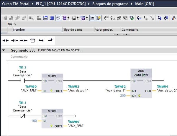 Función Move TIA Portal para Mover datos de una variable a otra variable sin modificar la primera