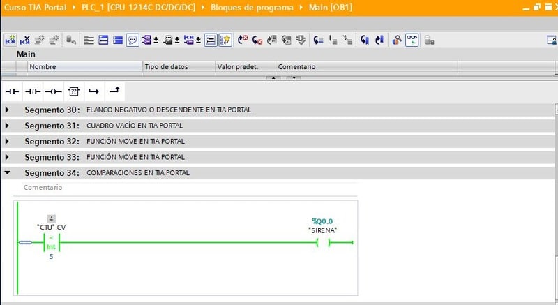 Función de comparación menor en TIA Portal