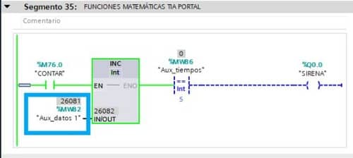 Funciones matemáticas TIA Portal y Ejecutar la función Incrementar cuando se activa la entrada EN