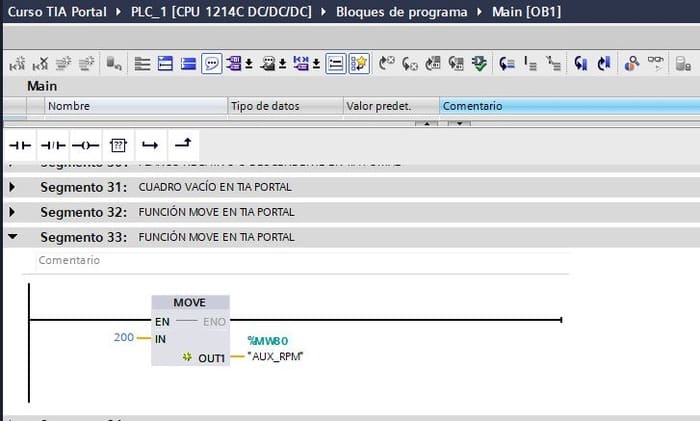 Rellenar los parámetros de la instrucción de transferencia de datos