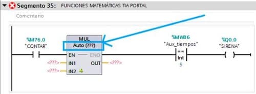 Seleccionar el tipo de dato para la función Multiplicar en TIA Portal