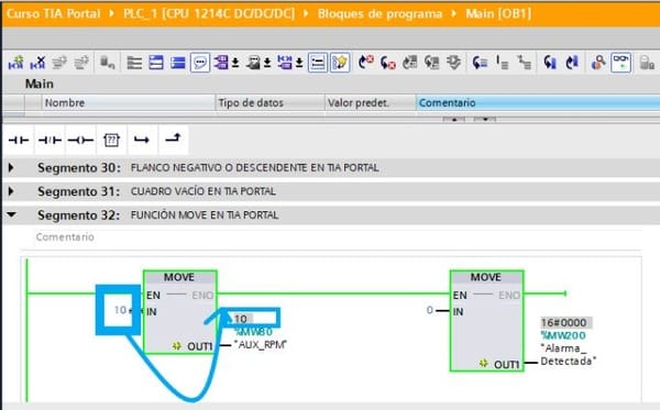 Función Move TIA Portal para copiar datos en zonas de memoria