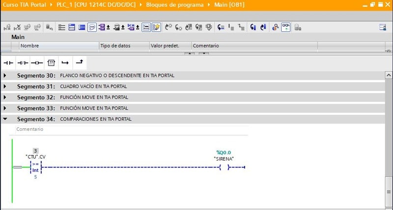 Utilizar una comparación en el proyecto de TIA Portal