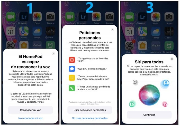 Activación de reconocimiento de voz y peticiones personales en Homepod Mini