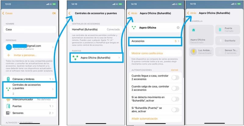 Ajustes del puente añadido como accesorios a la App Casa