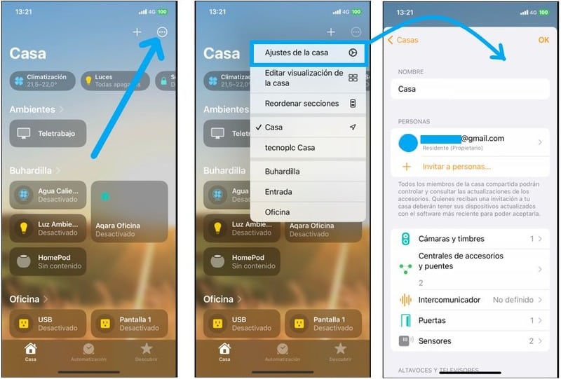 Ajustes generales de la App Casa en iPhone