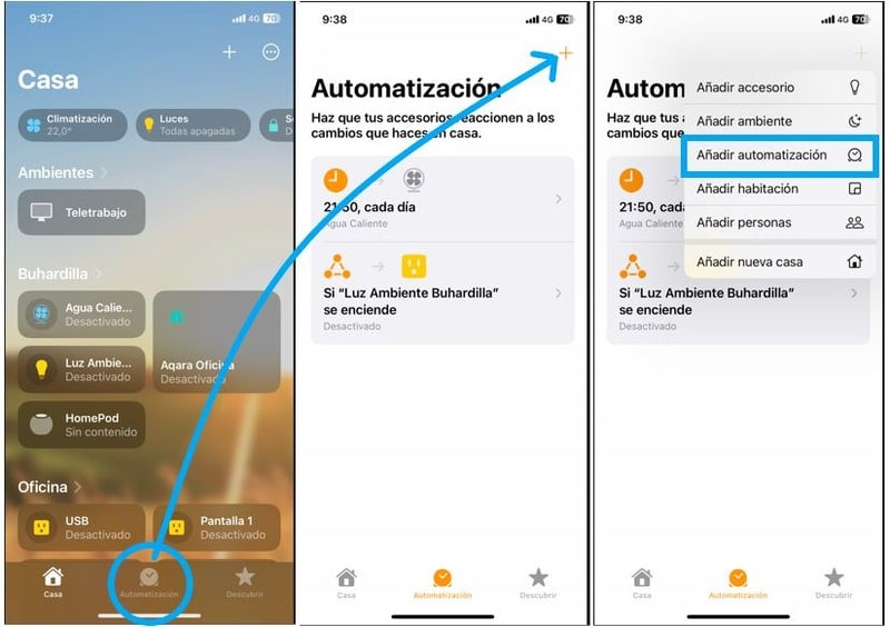 Añadir automatización con Homekit para programar un proceso en tu Casa