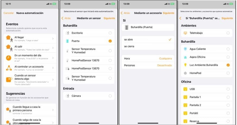 Automatizar con Homekit un accesorio con la acción de un sensor en la App Casa