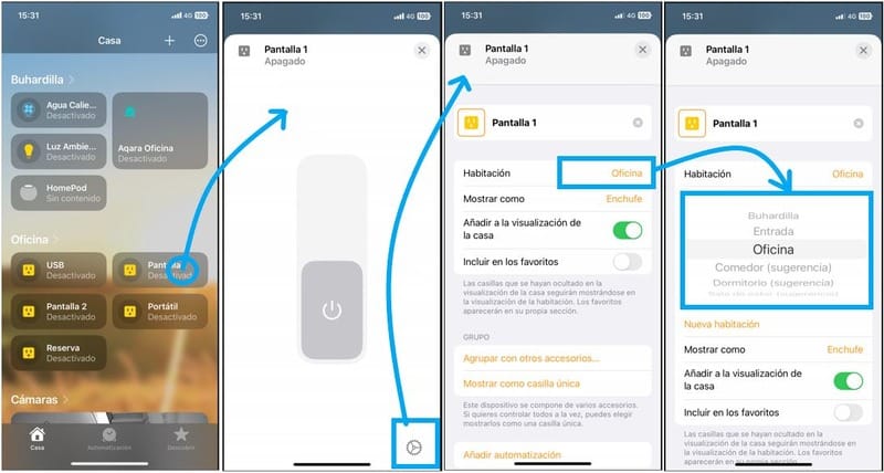 Cambiar de habitación un accesorio en Homekit