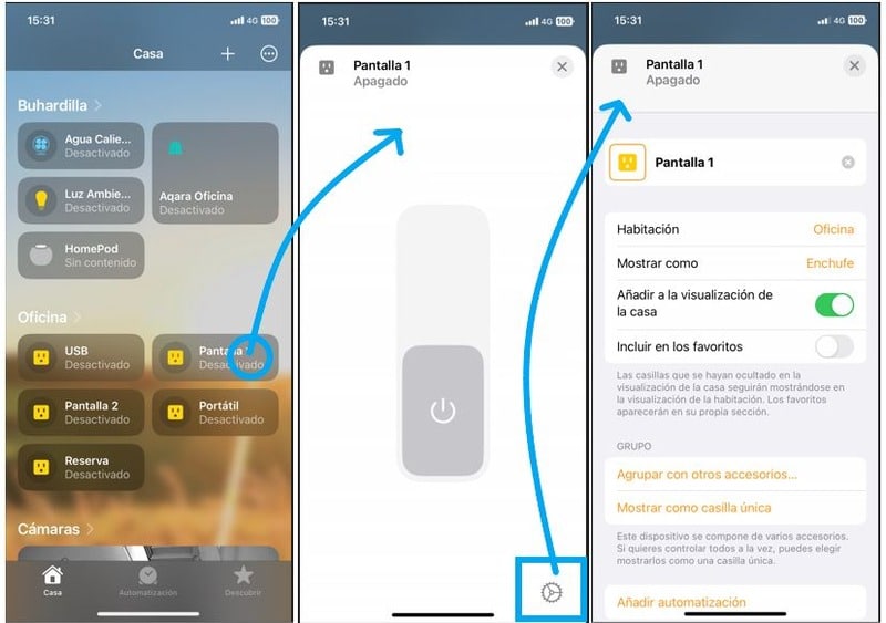 Cómo acceder a los ajustes de un accesorio Homekit