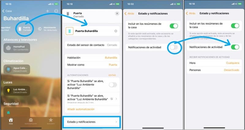 Cómo activar notificaciones Homekit en un accesorio en la App Casa