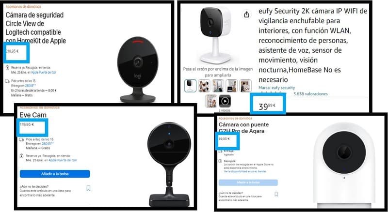 Comparación de precios de cámaras compatibles con Homekit