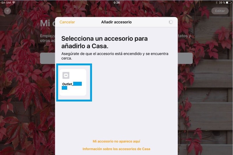 Detectado enchufe Homekit al añadir accesorios al sistema desde la APP Casa.