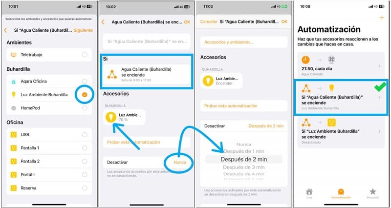 Ejemplo de cómo automatizar varios accesorios en tu App Casa