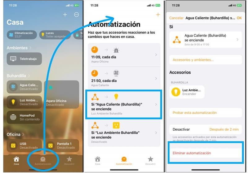 Eliminar una programación automatizada de tu App de casa inteligente