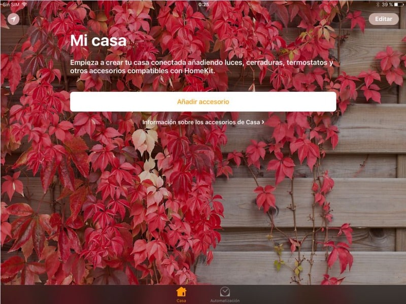 Entrar a la APP Casa en nuestro iPad para empezar la configuración de un nuevo accesorio.