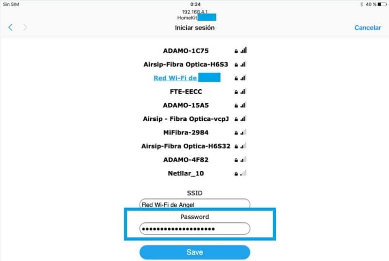 Introducir contraseña de la Red Wifi para conectar enchufe Homekit a nuestra casa.