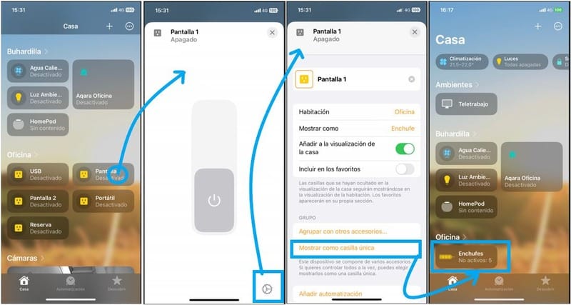 Mostrar accesorios Homekit en una casilla única