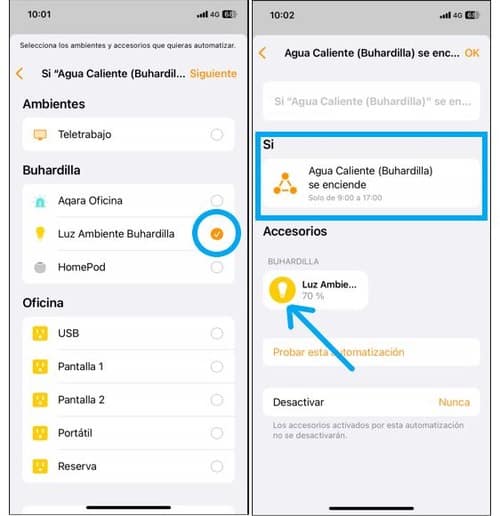 Programar el segundo accesorio de la automatización con Homekit
