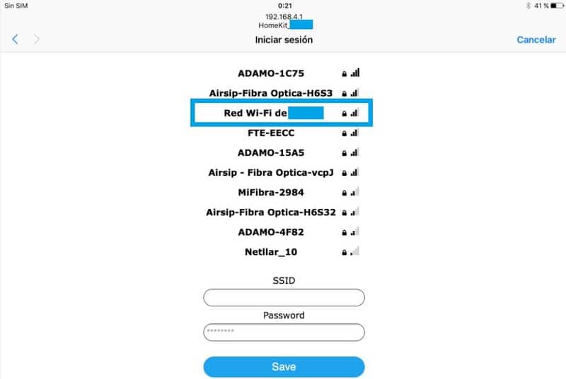 Seleccionar la Red Wifi de nuestra casa donde va a estar conectado el dispositivo inteligente.