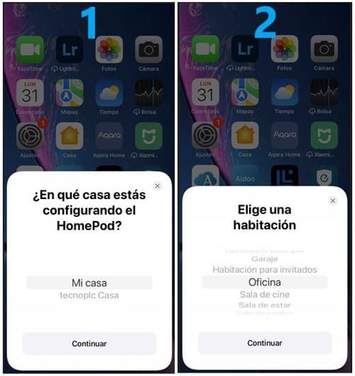 Seleccionar la vivienda Homekit para configurar Homepod Mini y su estancia