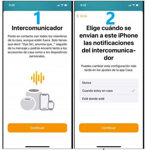 Seleccionar opciones de intercomunicador y envío de notificaciones desde Homepod Mini