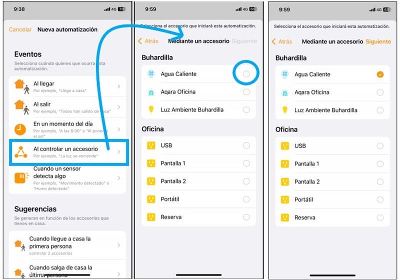 Seleccionar qué accesorio queremos automatizar en la App