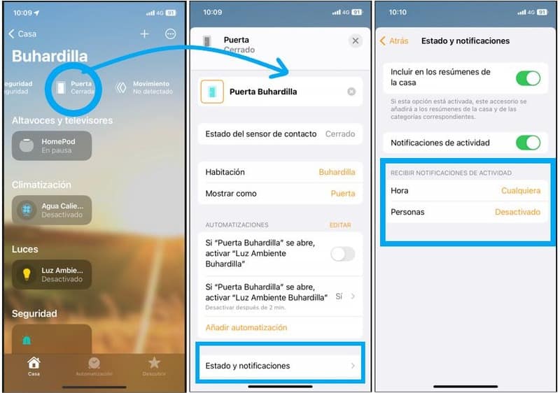 Tipos de alertas configurables en un accesorio Homekit