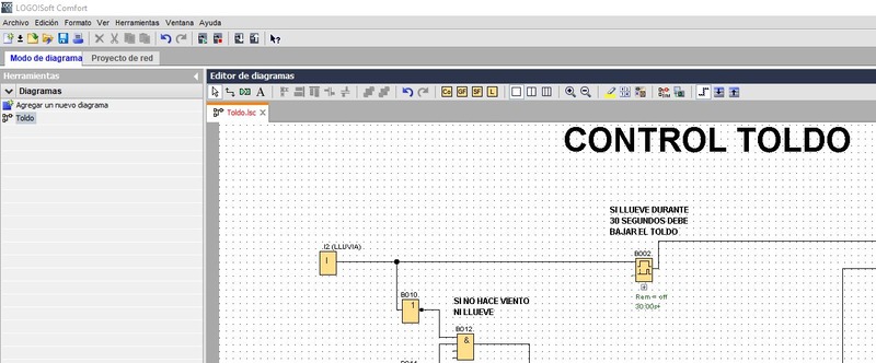 Condición temporizada al programar toldo con LOGO para bajarlo.