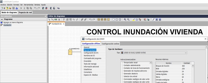 Hardware utilizado para el LOGO y la programación de la fuga de aguas.