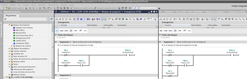 Activación de luz de emergencia por anomalías en el control peaje autopista en TIA Portal