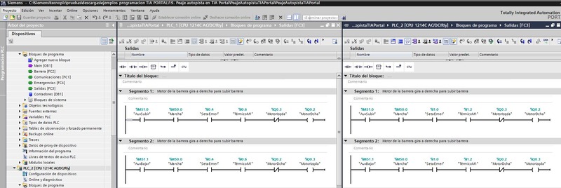 Control de las salidas en el programa peaje autopista en TIA Portal