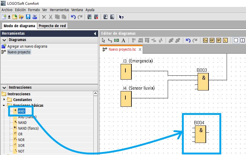 Cómo insertar funciones básicas LOGO en el editor de diagramas del proyecto