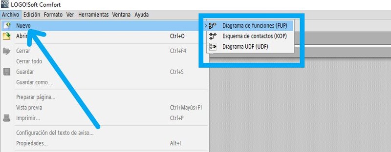 Crear proyecto nuevo LOGO y seleccionar el tipo de diagrama FUP