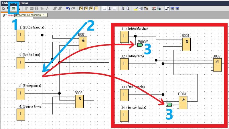 Deshacer conexiones entre funciones en LOGO Soft Comfort