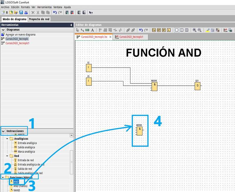 Dónde está la función AND LOGO Siemens en el proyecto LOGOSoft