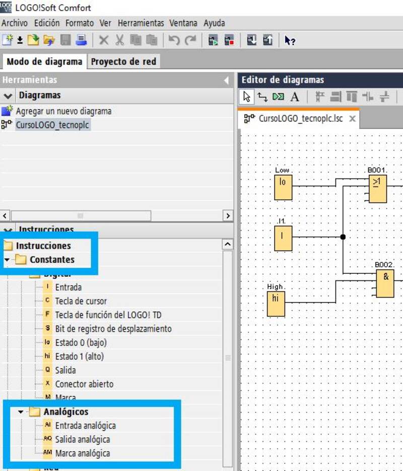 Dónde están las constantes analógicas en LOGO Soft Comfort