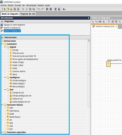 Lista de instrucciones en las herramientas de software LOGO