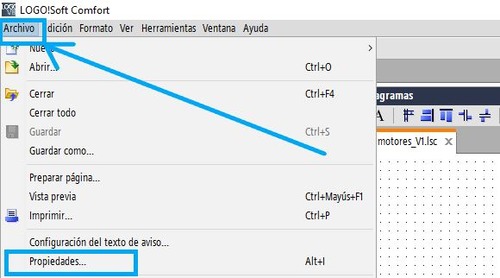 Menú de archivo dentro de las opciones